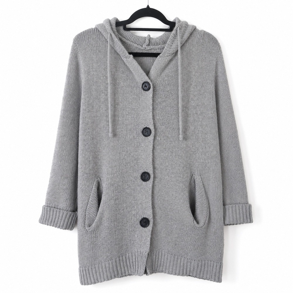 Gray hoodie cardigan sweater, beach vibes cottage core cable knit
